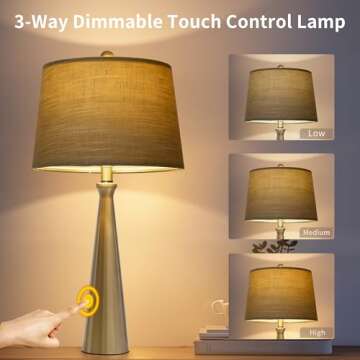 Oneach Table Lamps Set 2 Touch Control USB Charging Modern Design