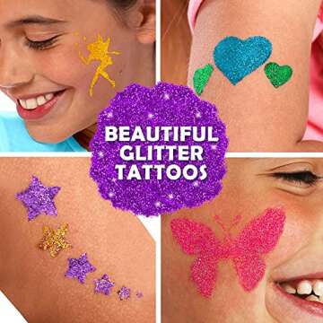 Original Stationery 33-Piece Glitter Tattoos Set, Face and Skin-Friendly with 24 Stencil Designs, 6 ...