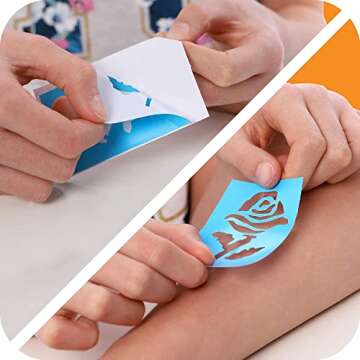 Original Stationery 33-Piece Glitter Tattoos Set, Face and Skin-Friendly with 24 Stencil Designs, 6 Colorful Cosmetic Glitters, 2 Brushes and Body Adhesive, Easter Sleepover Party Supplies for Girls