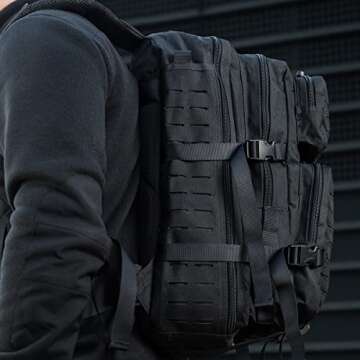 M-Tac Large Laser Cut Backpack 36L - Tactical Military Molle Lightweight Daypack - Army Rucksack Combat Bag (Black)