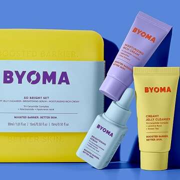 BYOMA So Bright Set - Barrier Repair Skincare Set for Brighter Skin - Creamy Jelly Cleanser, Brightening Face Serum & Ceramide Face Moisturizer - Alcohol Free Skin Care - 30ml, 15ml, 15ml