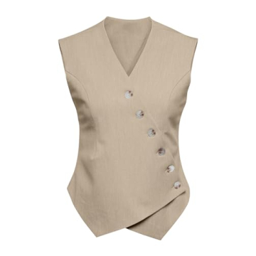 Cicy Bell Womens Waistcoat Vest Sleeveless Blazers V Neck Button Up Asymmetrical Hem Work Office Sui...