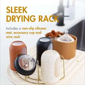 Boon ARC Modular Baby Bottle Drying Rack — Includes Silicone Drying Mat, Accessory Cup, and 7-Pron...