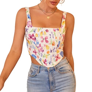 KUTUMAI Women's Trendy Summer Floral Corset Crop Top