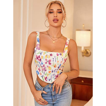 Trendy KUTUMAI Women's Floral Corset Crop Top