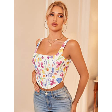 Trendy KUTUMAI Women's Floral Corset Crop Top