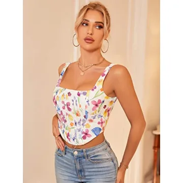 Trendy KUTUMAI Women's Floral Corset Crop Top