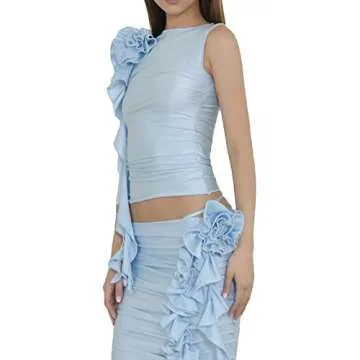 Y2K Sexy Tank Top Women 3D Flower Ruffle Crop Slim Fit