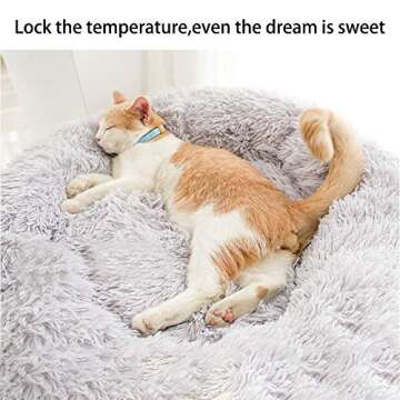 Gavenia Cat Beds for Indoor Cats,20’’x20’’ Washable Donut Cat and Dog Bed,Soft Plush Pet Cushion,Waterproof Bottom Fluffy Dog and Cat Calming and Self-Warming Bed for Sleep Improvement,Grey