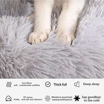 Gavenia Cat Beds for Indoor Cats,20’’x20’’ Washable Donut Cat and Dog Bed,Soft Plush Pet Cushion,Waterproof Bottom Fluffy Dog and Cat Calming and Self-Warming Bed for Sleep Improvement,Grey
