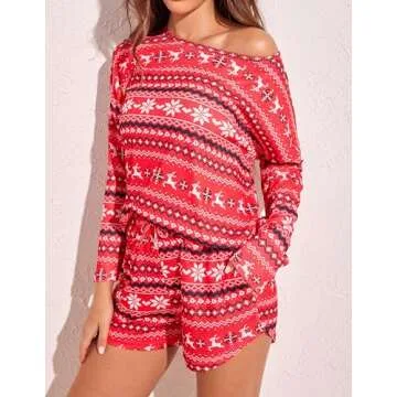 Ekouaer Womens Waffle Knit Pajama Sets Long Sleeve Top and Shorts Matching Lounge Set Sleepwear Loun...