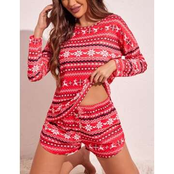 Ekouaer Cozy Women’s Waffle Knit Pajama Set Red Pattern