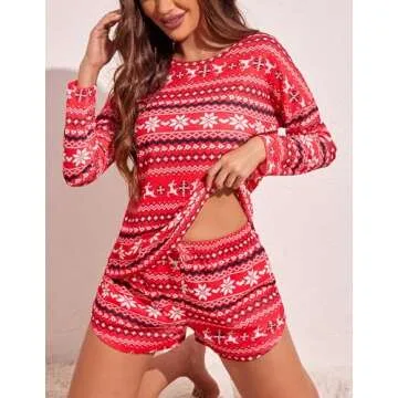 Ekouaer Cozy Women’s Waffle Knit Pajama Set Red Pattern