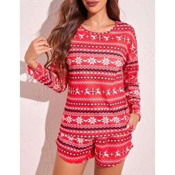 Ekouaer Cozy Women’s Waffle Knit Pajama Set Red Pattern
