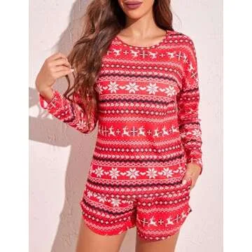 Ekouaer Cozy Women’s Waffle Knit Pajama Set Red Pattern