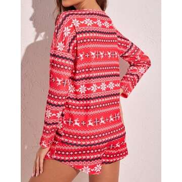 Ekouaer Cozy Women’s Waffle Knit Pajama Set Red Pattern