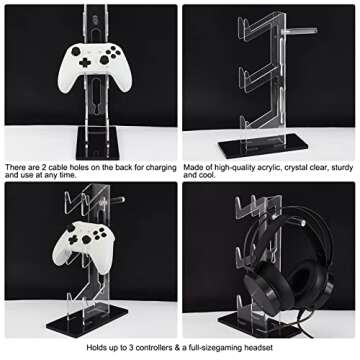 AHANDMAKER Universal 3 Tier Controller Holder, Transparent Acrylic Game Controller Display Stand, Detachable Gamepad Desktop Stand for Display and Organization