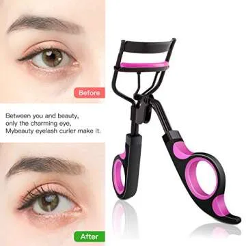 Professional Eyelash Curler with Silicone Pressure Refill Pads Fits All Eye Shapes-No Pinching,Get Charming Curled Eyelashes, Fits All Eye Shapes (Black)