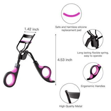 Professional Eyelash Curler with Silicone Pressure Refill Pads Fits All Eye Shapes-No Pinching,Get Charming Curled Eyelashes, Fits All Eye Shapes (Black)