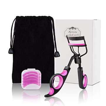 Professional Eyelash Curler with Silicone Pressure Refill Pads Fits All Eye Shapes-No Pinching,Get Charming Curled Eyelashes, Fits All Eye Shapes (Black)