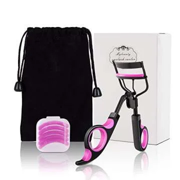 Professional Eyelash Curler with Silicone Pressure Refill Pads Fits All Eye Shapes-No Pinching,Get Charming Curled Eyelashes, Fits All Eye Shapes (Black)