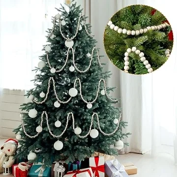 Libima 26 Feet Christmas Wooden Bead Garland Christmas Tree Decorations Rustic Farmhouse Bead Garland Bead Garland Boho Vintage Garland for Xmas Tree Holiday Decorations(Gold)