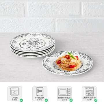 HomeElves Elegant Porcelain Dinner Plates Set of 6