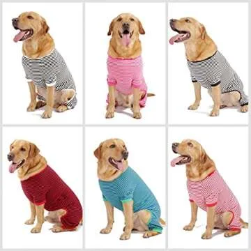 Dog Pajamas Cotton Striped Pup Jumpsuit, Breathable 4 Legs Basic Pjs Shirts for Puppy and Cat, Super Soft Stretchable Dog Jammies for Boys and Girls (Small, Pink+Green)