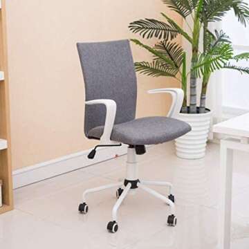 NOVELLAND Office Desk Chair with Adjustable Height - White Mordern Arms Chair - Swivel Computer Home Task Chairs Grey