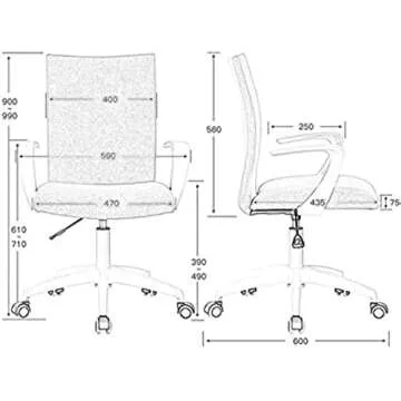 NOVELLAND Office Desk Chair with Adjustable Height - White Mordern Arms Chair - Swivel Computer Home Task Chairs Grey