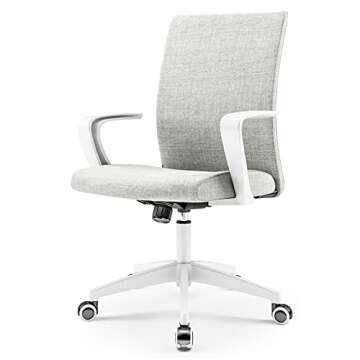 NOVELLAND Office Desk Chair with Adjustable Height - White Mordern Arms Chair - Swivel Computer Home Task Chairs Grey