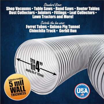 4" x 20’ Ultra Flex Clear Vue Heavy Duty PVC Dust Debris and Fume Collection Hose MADE IN USA!
