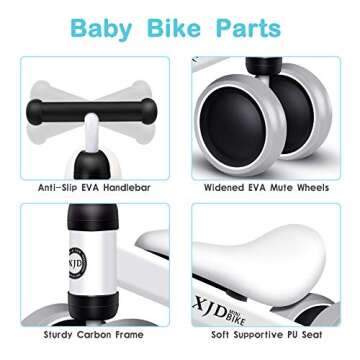 XJD Baby Balance Bikes Bicycle Baby Toys for 1 Year Old Boy Girl 10 Month -36 Months Toddler Bike Infant No Pedal 4 Wheels First Bike or Birthday Gift Children Walker (Class White)