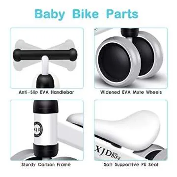 XJD Baby Balance Bikes Bicycle Baby Toys for 1 Year Old Boy Girl 10 Month -36 Months Toddler Bike Infant No Pedal 4 Wheels First Bike or Birthday Gift Children Walker (Class White)