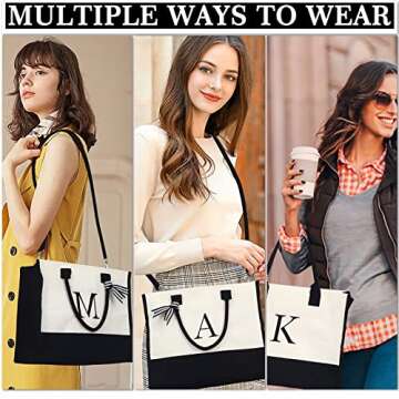 YOOLIFE Valentines Day Gifts for Her- Birthday Gifts for Women, Gifts for Her, Mothers Day Gifts, Mom Gifts, Bridesmaid Gifts, Friendship Gifts, Teacher Gifts | Initial Tote Bag Letter A