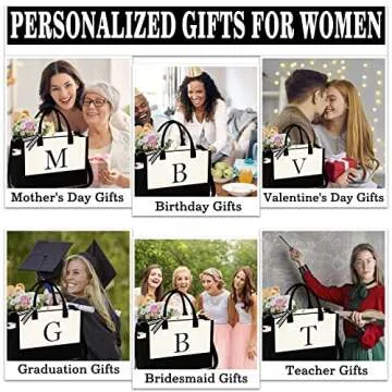 YOOLIFE Valentines Day Gifts for Her- Birthday Gifts for Women, Gifts for Her, Mothers Day Gifts, Mom Gifts, Bridesmaid Gifts, Friendship Gifts, Teacher Gifts | Initial Tote Bag Letter A