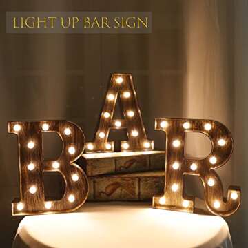Light Up BAR Sign, LED Vintage Letters Home Decor Name Signs - Illuminated Marquee Letter Sign Light...