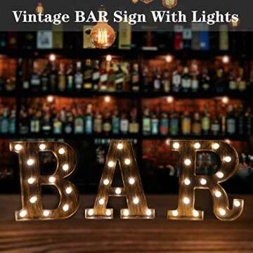 Light Up BAR Sign, LED Vintage Letters Home Decor Name Signs - Illuminated Marquee Letter Sign Lights - Battery Operated - Lighted Accessories & Decorations