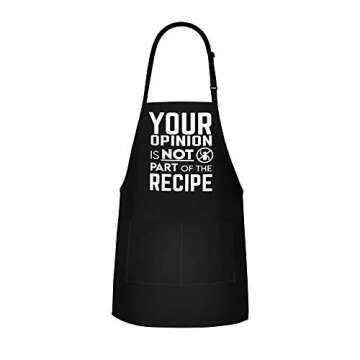 APRON DADDY Funny BBQ Apron For Men - Your Opinion Is Not Part Of The Recipe - Adjustable Large 1 Size Fits All Cooking Apron - Poly/Cotton Grill Apron with 2 Pockets - BBQ Gift Men's Apron Funny for
