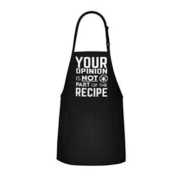 APRON DADDY Funny BBQ Apron For Men - Your Opinion Is Not Part Of The Recipe - Adjustable Large 1 Size Fits All Cooking Apron - Poly/Cotton Grill Apron with 2 Pockets - BBQ Gift Men's Apron Funny for