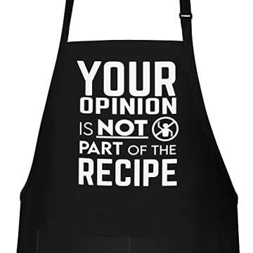 APRON DADDY Funny BBQ Apron For Men - Your Opinion Is Not Part Of The Recipe - Adjustable Large 1 Size Fits All Cooking Apron - Poly/Cotton Grill Apron with 2 Pockets - BBQ Gift Men's Apron Funny for