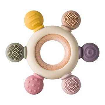 Arudyo Baby Teething Toys: BPA-Free Silicone Rudder with Wooden Ring