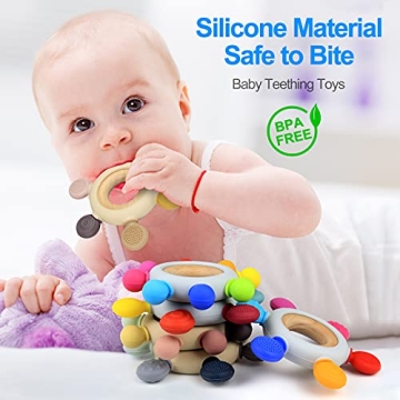 BPA-Free Silicone Teether for Babies with Wooden Ring