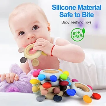 BPA-Free Silicone Teether for Babies with Wooden Ring