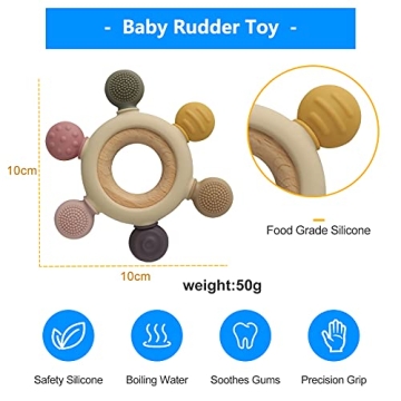 BPA-Free Silicone Teether for Babies with Wooden Ring
