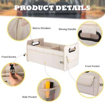 JiatuA Car Trunk Organizer for SUV, Car Storage Organizer Collapsible Multi Compartment Container Bo...