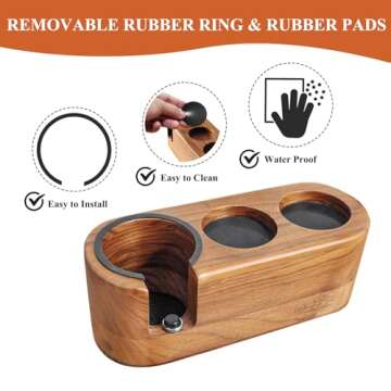 MOJAE Espresso Tamping Station, 3in1 Tamper Station, Wooden Espresso Tamper Holder, Portafilter Holder with Anti Slip Bottom, 3 Holes for Coffee Tamper,Distributor and Portafilter (Walnut, 51-54mm)