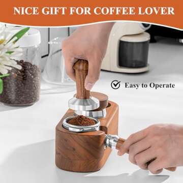 MOJAE Espresso Tamping Station, 3in1 Tamper Station, Wooden Espresso Tamper Holder, Portafilter Holder with Anti Slip Bottom, 3 Holes for Coffee Tamper,Distributor and Portafilter (Walnut, 51-54mm)