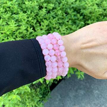 Adabele Real Natural Pink Rose Quartz Gemstone Beaded Bracelet 7 inch Stretch Chakra Healing Crystal Stone Jewelry Women Mom Gift (Unisex) GB8-9