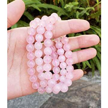 Adabele Real Natural Pink Rose Quartz Gemstone Beaded Bracelet 7 inch Stretch Chakra Healing Crystal Stone Jewelry Women Mom Gift (Unisex) GB8-9